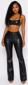 Noir Luxe Lace-Up Pants Set